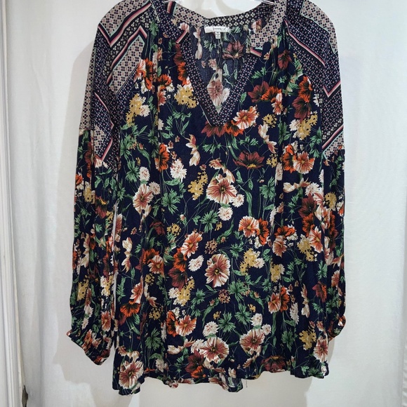 JODIFL mixed media blouse Sz M split neck floral boho festival NWOT - Picture 1 of 8